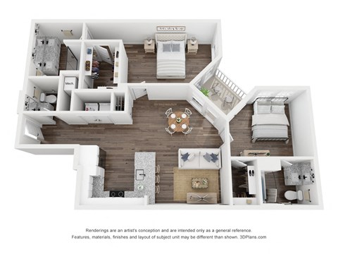 Floor plan for 2 beds, 2.5 baths, 1215 sqft